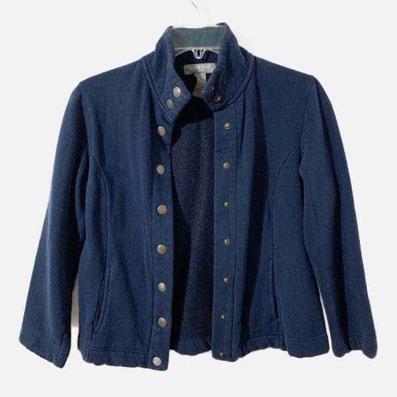 Kate Hill Petites Long Sleeve Snap Front Sweatshirt Jacket Mock Turtle Neck Navy - Picture 1 of 10